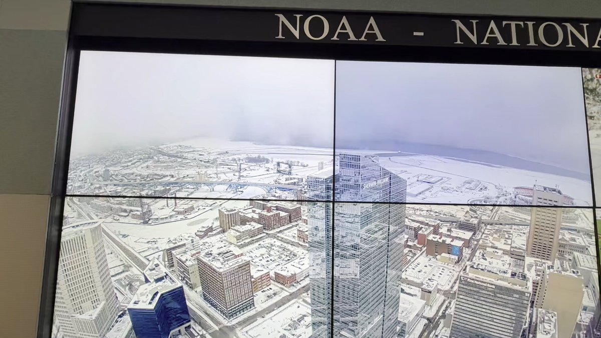 We are watching a dangerous snow squall about to move into downtown Cleveland as of 4:35 pm. Near whiteout conditions with a burst of very heavy snow is in this snow squall. Slow down and be very careful driving in this squall. #OHwx #CLE #CLEwx #SnowSquall #NWS