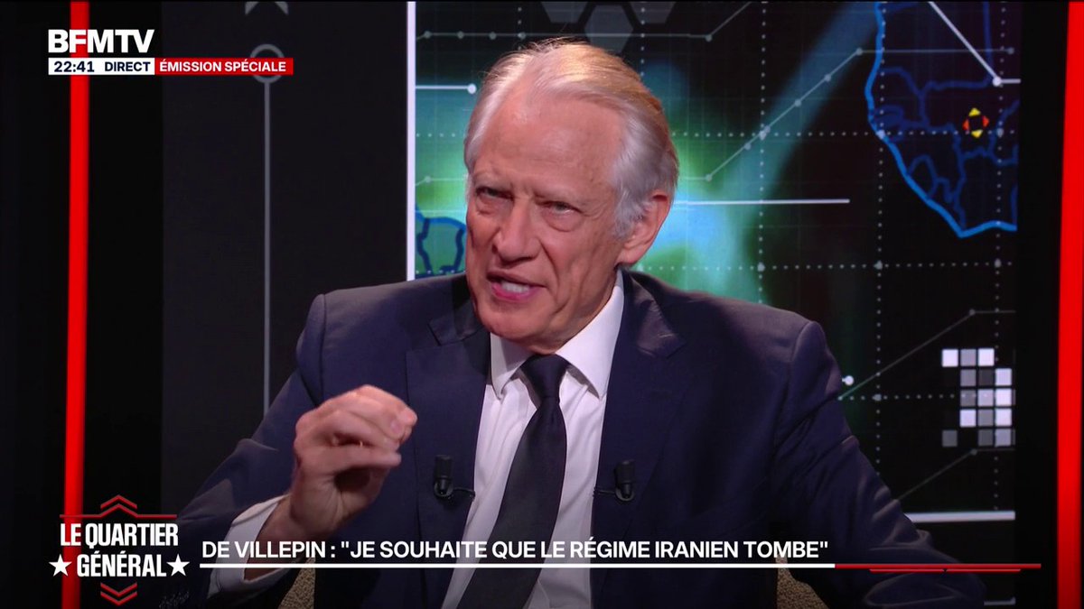 Dominique de Villepin, ancien Premier ministre, suggère de mobiliser l'Irak et la Turquie pour accueillir les Iraniens poursuivis par le régime