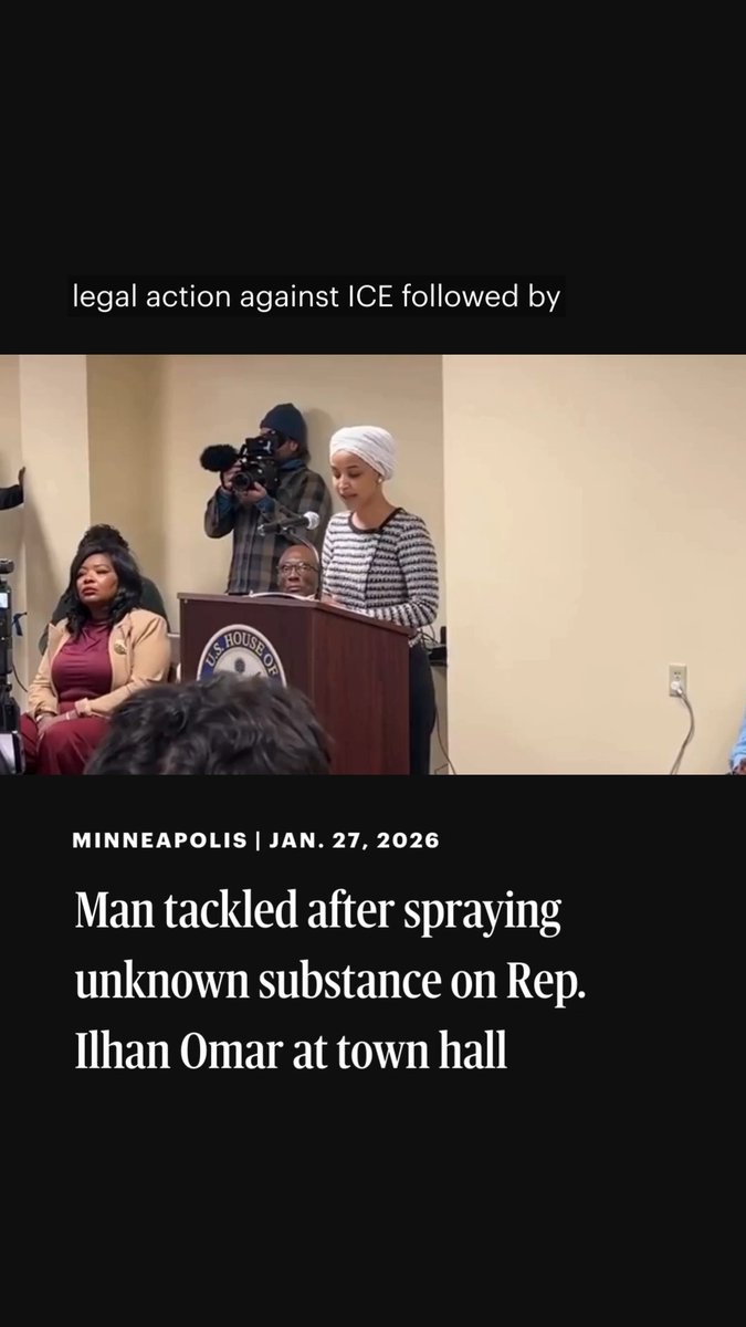 Man tackled after spraying unknown substance on Rep. Ilhan Omar at Minneapolis town hall Video: Ilhan Omar via Storyful