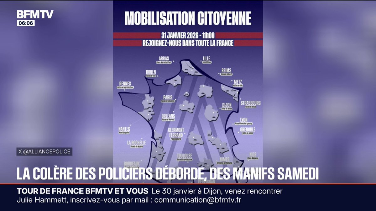 🗨️ "La France est en insécurité totale" Fatigués par leurs conditions de travail, des manifestations de policiers prévues ce samedi 31 janvier partout en France