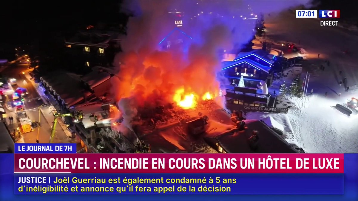 🔥 Courchevel : incendie en cours dans un hôtel de luxe ▶️ Le feu serait parti des combles. 261 personnes ont dû être évacuées, aucune n’a été blessée 🚒 Les pompiers, toujours sur place, font face à un risque important de propagation