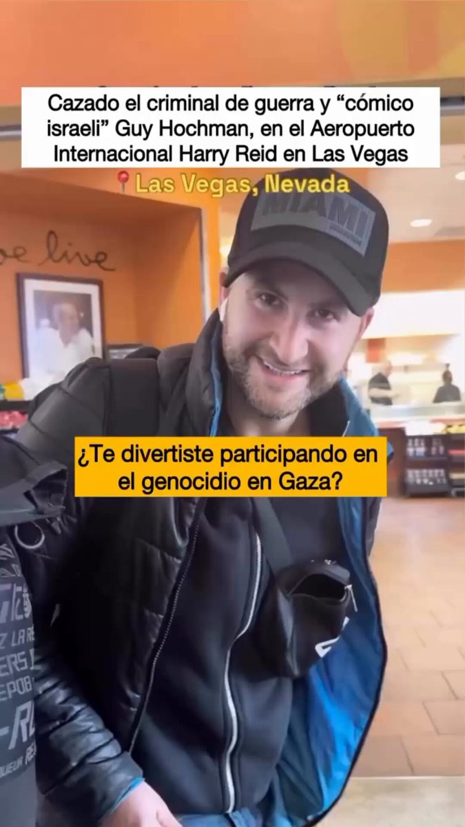 "¿Te divertiste en el genocidio de Gaza? Vete a matar niños, criminal de guerra". Un viajero palestino cazó al criminal de guerra, Guy Hochman, en el aeropuerto de Las Vegas, un "cómico" sionista que se grabó riéndose en el genocidio de Gaza y jaleaba el exterminio de palestinos