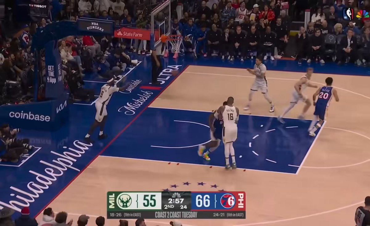this is perfectly representation of what i been arguing for with Maxey-McCain lineups, specifically with Joel Embiid these are your best 3 offensive weapons, involving your 2 best shooters, but everyone is so dynamic it fundamentally makes offense broken Maxey shooting + penetration on left side, even reggie miller commentating points out how much space Maxey created off that drive, he then kicks it to Embiid Embiid as a hub here can act as a scorer or playmaker, from the very middle of the floor, he had the 3PT shot there, or coulda even forced it in the middle, does extra pass to McCain (note that Maxey n McCain are BOTH simultaneously one pass away, defense doesn't know who's getting it) pass to McCain, who no matter what he's shooting ALWAYS draws a hard closeout, that closeout was so hard due to his spacing gravity that he then unlocks the drive, and he's such a strong finisher he draws the defense with gravity LITERALLY just how Maxey did to start off the play kicks to Embiid, process is now backwards, who again has BOTH shot + drive into middy with a smaller defender, kicks it ONE MORE to Maxey, who hits the 3 either McCain or Maxey both penetration + kick + shooting threats PG in one corner for spacing Barlow in one corner for cutting beautiful play, coming from most likely our most potent offensive lineup. VJ can slot into the McCain/Maxey/PG/Barlow role as well, although his self creation is a little weaker than McCain/Maxey, i'd rather him act in the PG/Barlow role deff not a set play that Nurse runs too, he doesn't have this creativity. this shit was prolly lowry when they saw they was on the lineup together all in all, it perfectly showcases why McCain-Maxey is such an elite offensive duo, that we need more of. as i've been saying since LAST YEAR.