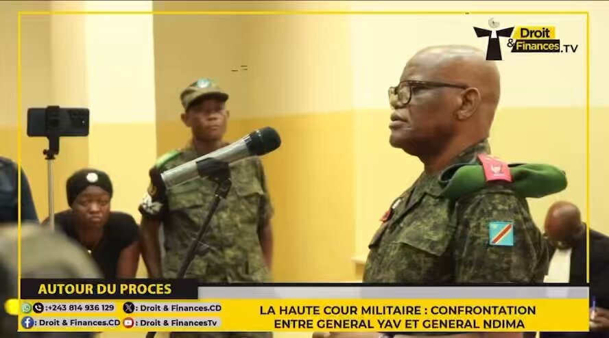 Haute cour militaire 📺Le général Ndima kongba ancien gouverneur militaire du Nord-Kivu interrogé par la haute cour à propos de deux messages envoyés par le général Rwandais James Kabarebe au général Philémon Yav Irung 🔊L’accusé est poursuivi pour trahison et incitation des militaires à des actes contraires au devoir ou à la discipline