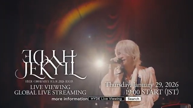 ＼映画館でのチケット販売のお知らせ／ 🎦HYDE Orchestra Tour 2026 JEKYLL ライブ・ビューイング 🔜1月29日（木）0:00以降～ 実施映画館のオンライン、窓口／自動券売機にて販売！ #HYDE #JEKYLL #HYDEOrchestraTour2026JEKYLL