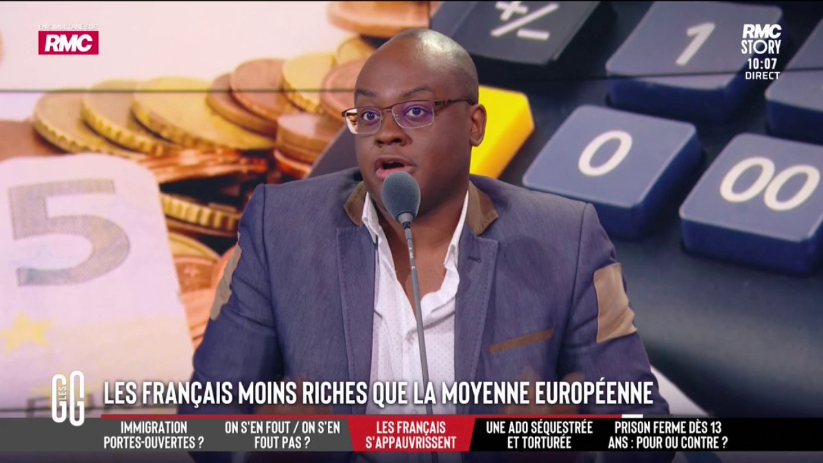 🇫🇷 Les Français moins riches... 💬 Pour Abel Boyi : "Le problème, c’est la formation à la française. La durée du travail, les 35 heures, c’est une immense connerie. L’âge moyen du premier travail stable en France est de 29 ans, contre 23 ans en Allemagne" #GGRMC