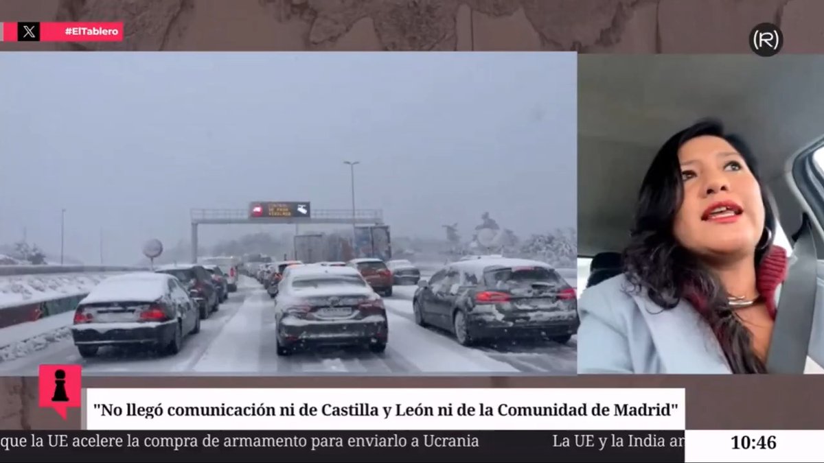 ❄ "No me llegó notificación por parte de la comunidad de Castilla y León ni tampoco le ha llegado a la gente de Madrid" Laura Arroyo sobre la complicada situación creada por la nieve en algunas carreteras 👇🏽 📺 EL TABLERO |