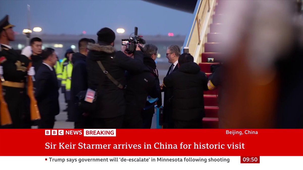 Keir Starmer greeted by delegates from the Chinese government as he becomes the first British prime minister to visit China for eight years Follow live: