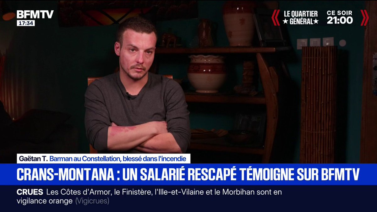 🇨🇭🇫🇷 FLASH | « Ils auraient pu prendre des nouvelles, savoir si on allait bien », déclare Gaëtan à propos de ses patrons, les Moretti. Le serveur blessé dans l’incendie de Crans-Montana ajoute que les employés n’ont pas reçu leur salaire de décembre.