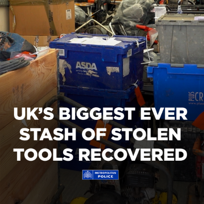 Police officers have recovered £2 million worth of stolen tools from a warehouse in Ilford believed to be the largest haul ever found in the UK. Three suspects have been arrested, suspected of running an organised criminal network selling stolen equipment.