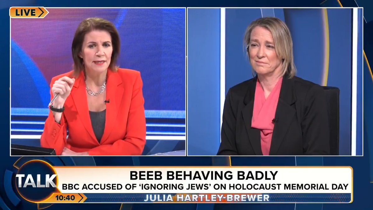 🚨"The BBC, on Holocaust Memorial Day, failing to mention that it was Jews who were targeted." "You DON'T hate the BBC enough. I don't even think I can morally justify paying the licence fee anymore. I think it's immoral to give these people money now." Julia Hartley-Brewer