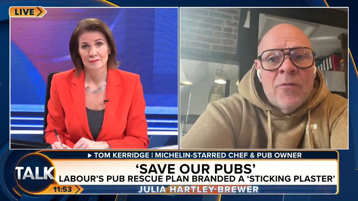🚨"Our local pubs, coffee shops and hotels are under pressure. Most operators are just breaking even, if not making losses." Michelin-starred Chef & pub owner Tom Kerridge speaks to Julia Hartley-Brewer about the hospitality sector. Julia Hartley-Brewer