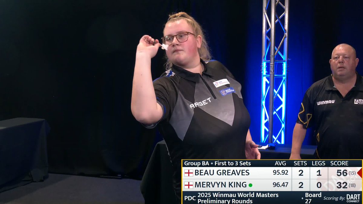 BEAU BEATS KING! Beau Greaves is off to a great start in Milton Keynes! The Doncaster darter wins a deciding-set clash against Mervyn King in her opening round-robin tie! 📺 🗳️