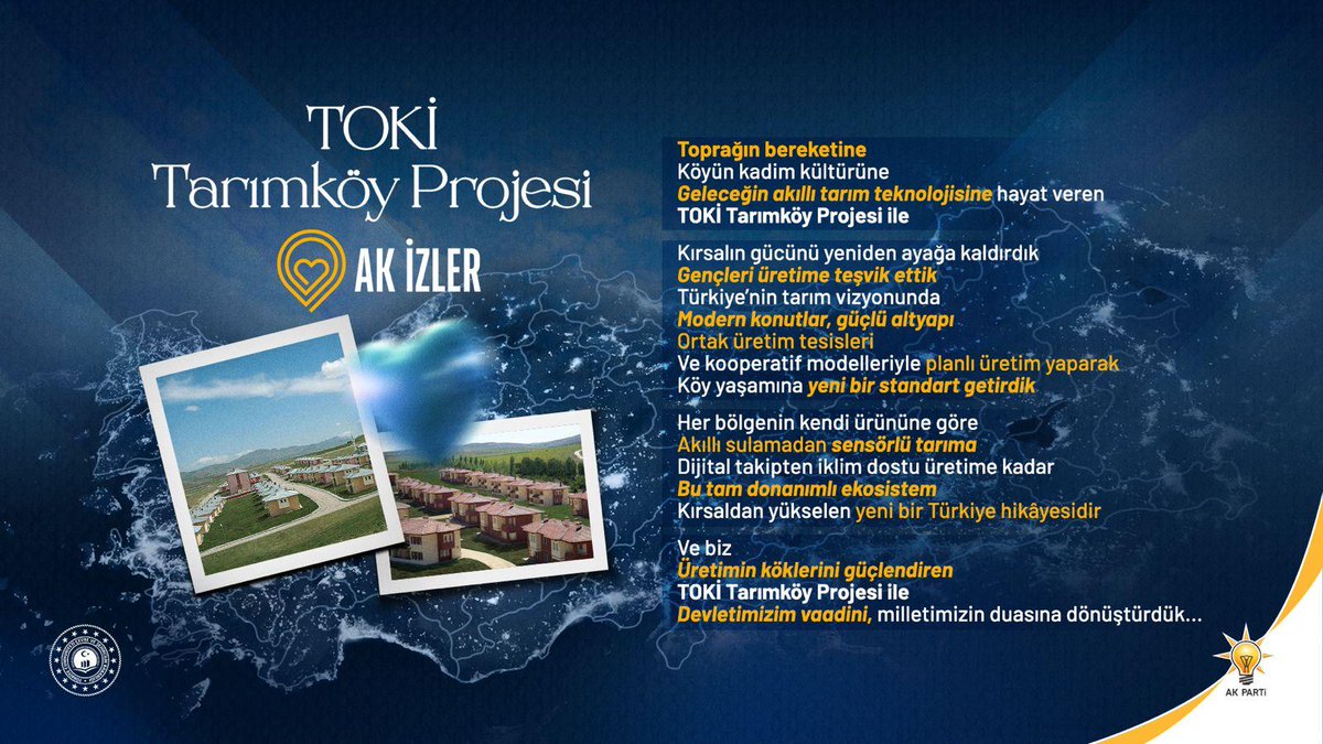 TOKİ Tarımköy Projesi, kırsalın gücünü yeniden ayağa kaldırdığımız, modern konutlardan akıllı tarıma uzanan yeni üretim ekosistemiyle Türkiye’nin tarım vizyonuna #AKİzler bıraktığımız dönüşüm hamlelerimizden sadece bir tanesi.