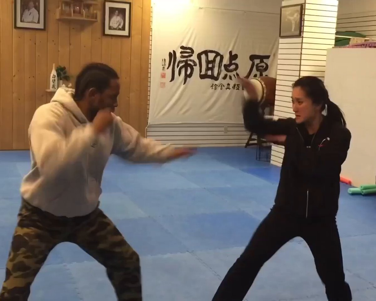Kendrick Lamar practicing Tai Chi with Master Li Jing in preparation for his Coachella performance (2017)