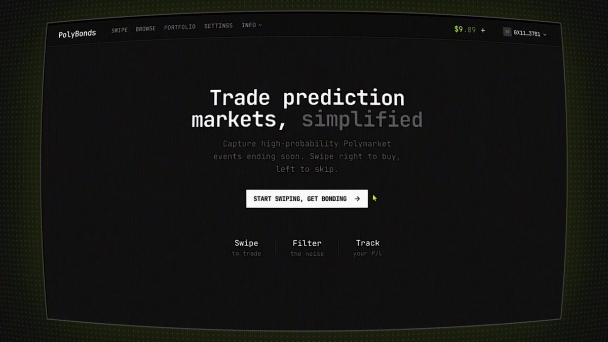 Quick experiment just dropped. PolyBonds finds close to ending markets that have a high chance of happening on Polymarket in real time. Crude first version, but the tech underneath is what we're scaling: instant settlement across apps.