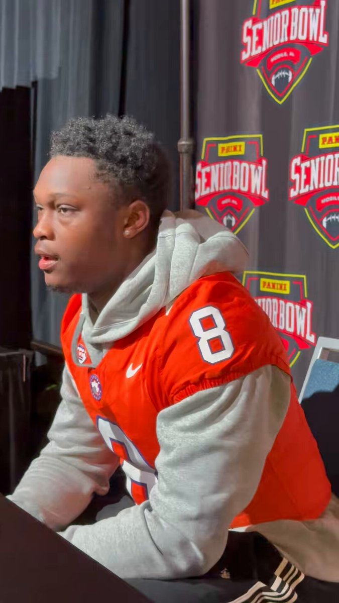 Adam Randall RB Clemson (former WR) shared details behind why he stuck with Clemson despite the position change and early career adversity. Strong character guy. #SeniorBowl A to Z Sports
