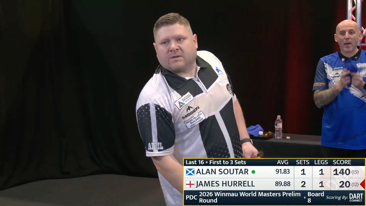 HURRELL SINKS SOUTAR! James Hurrell will feature at his first World Masters and face Gerwyn Price in round one on Thursday, after defeating Alan Soutar 3-1! 🗳️
