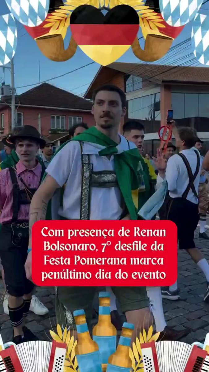 🍻 🇩🇪 Jair Renan Bolsonaro é visto tomando chopp em desfile na Festa Pomerana, tradicional festa alemã de Pomerode (SC), enquanto Nikolas Ferreira caminhava até Brasília pedindo a liberdade de Jair Bolsonaro.