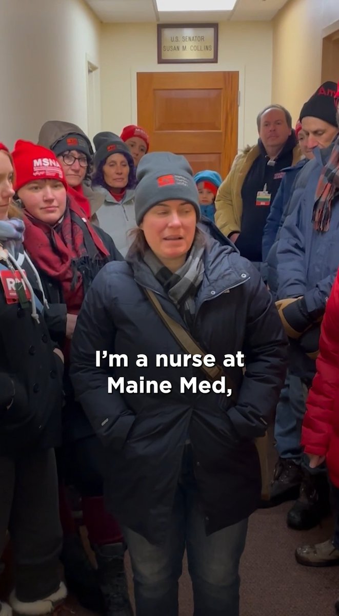 BREAKING: A group of Maine nurses just showed up at Susan Collins’ office to demand she vote against funding ICE following ICE’s killing of nurse Alex Pretti. This is what solidarity looks like. This is power.