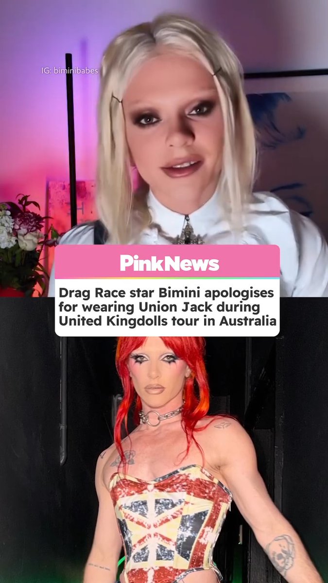 Drag Race UK star Bimini has apologised for wearing a Union Jack during the United Kingdolls tour in Australia. The drag queen addressed social media backlash to the outfits while performing. They said: “I see you, I hear you and I actually took time to understand why that flag carries, I mean I knew a lot of it to be honest, but why it carries weight, pain and history. Especially in a place that was so violently colonised.”