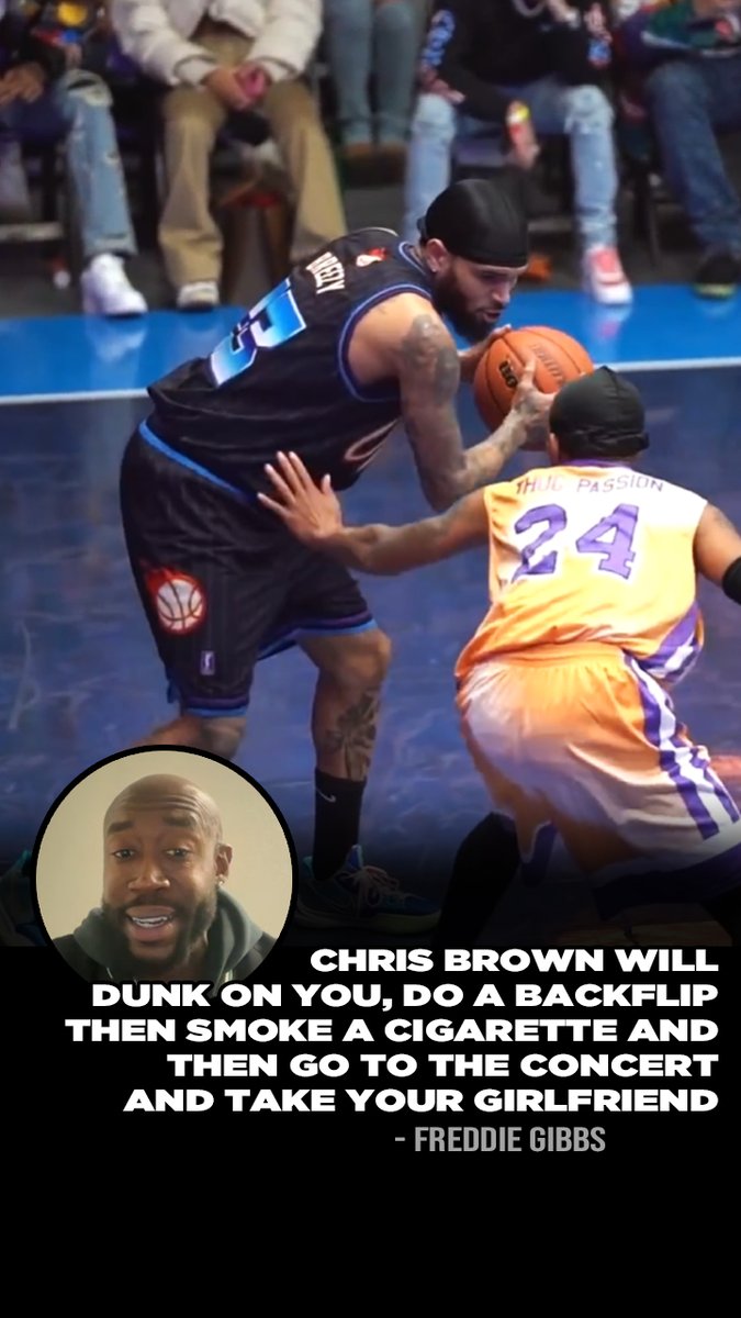 "Chris Brown will dunk on you, then do a backflip, then smoke a cigarette, then go to the concert on the same night. And will take your girlfriend with him." 🤣 - Big 🐰 on the best rappers/singers that can hoop