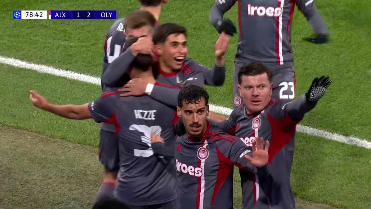 🔥🇦🇷 EL CABEZAZO DE SANTIAGO HEZZE PARA EL 2-1 DE OLYMPIACOS ANTE AJAX EN LA UEFA CHAMPIONS LEAGUE.