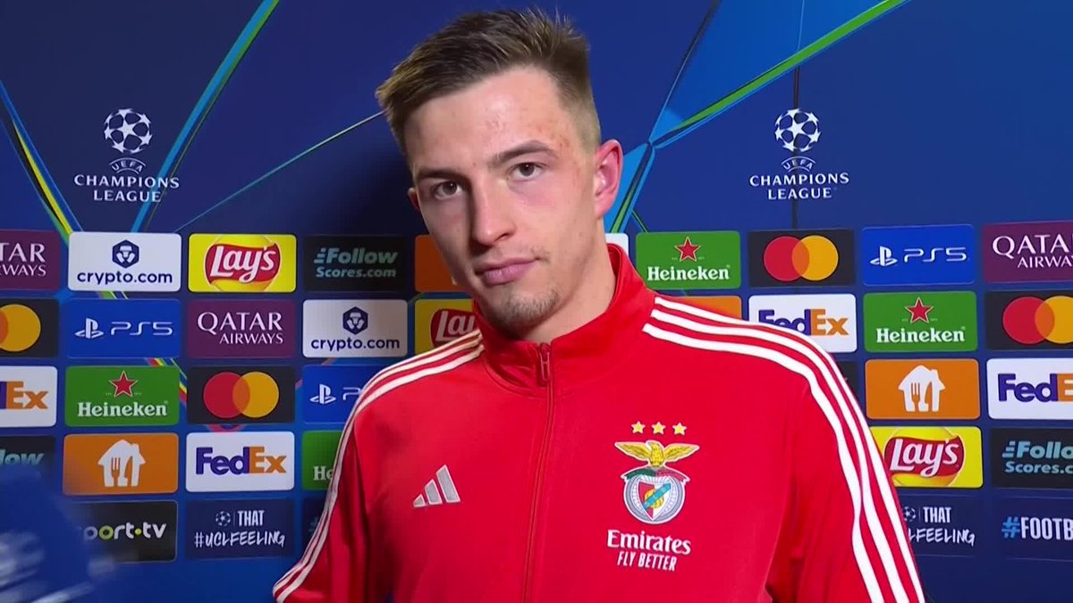 "I did it and I don't know what to say actually..." 😂 Even goalkeeper Anatoliy Trubin is speechless after his winning goal to send Benfica through to the play-offs 🥲