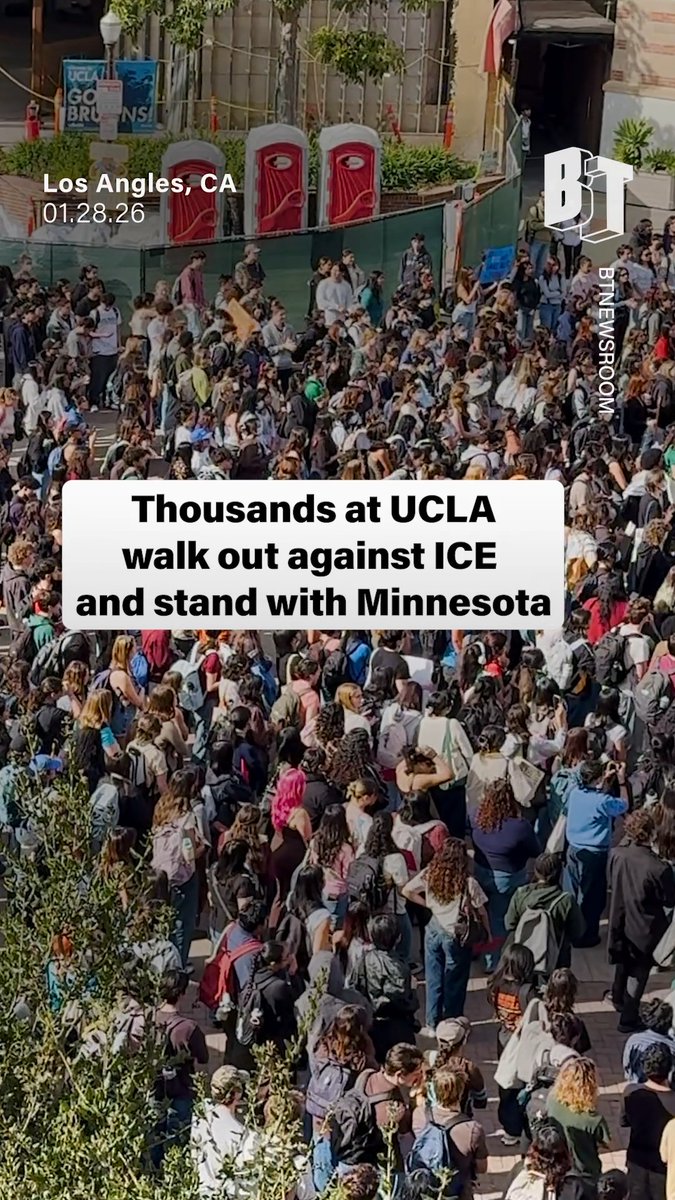 TODAY: Thousands at UCLA walk out of class, calling for solidarity with Minnesota and to demand ICE out of California. The walkout was organized by UCLA’s student government along with the Afrikan Student Union and other student clubs and organizations.