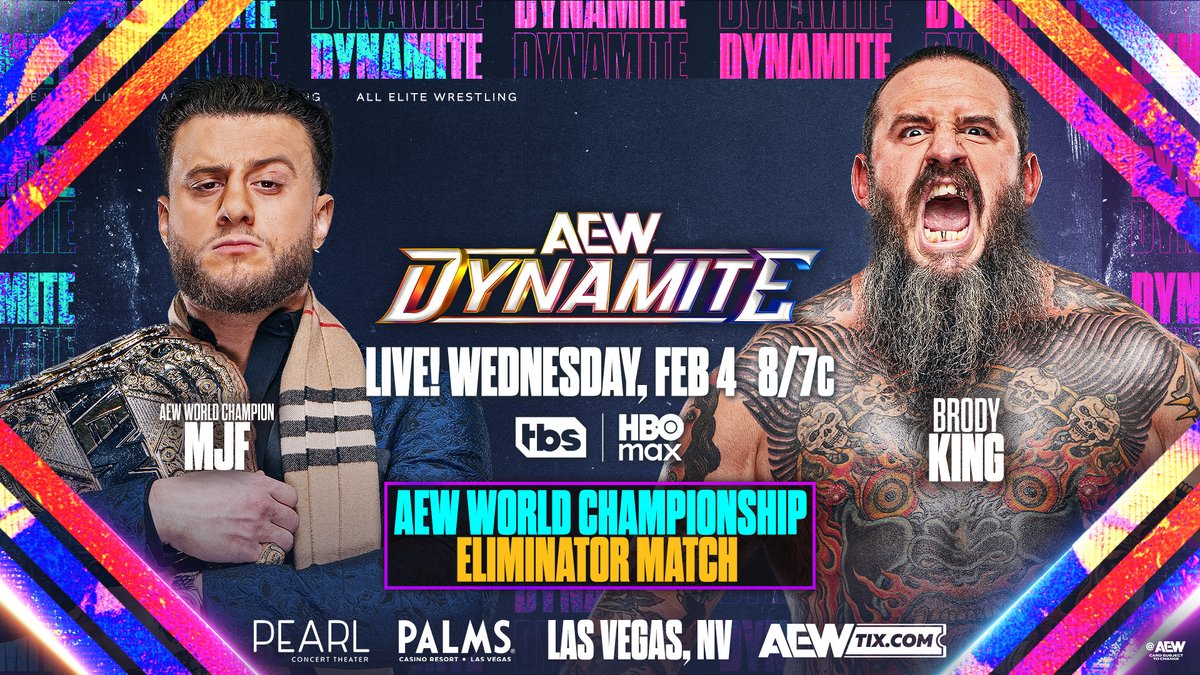 NEXT WEEK! @BrodyXKing will face Maxwell Jacob Friedman™️ in an ELIMINATOR MATCH and if Brody wins, he's called his shot for #AEWGrandSlam Australia! Watch #AEWDynamite LIVE on TBS &amp; HBO Max
