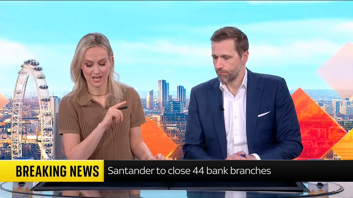 BREAKING: Santander has announced plans to close 44 bank branches, placing almost 300 jobs at risk. Read more: 📺 Sky 501, Virgin 602, Freeview 233 and YouTube