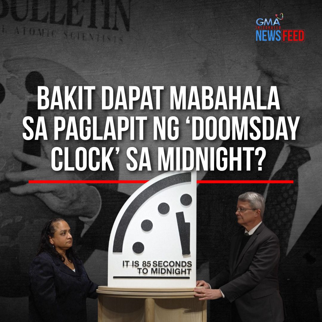 THE CLOSEST THE WORLD HAS EVER BEEN TO MIDNIGHT Itinakda ng mga atomic scientist ang “Doomsday Clock” sa 85 seconds before midnight. Ibig sabihin nito ayon sa ilang siyentipiko, mas nanganganib na raw ang ating mundo bunsod ng mga digmaan, climate crisis, nuclear threats at pangamba sa AI. Ano nga ba ang ibig sabihin ng paglapit ng Doomsday Clock sa midnight? At bakit ito dapat ikabahala ng buong mundo? Alamin ‘yan sa video na ito.