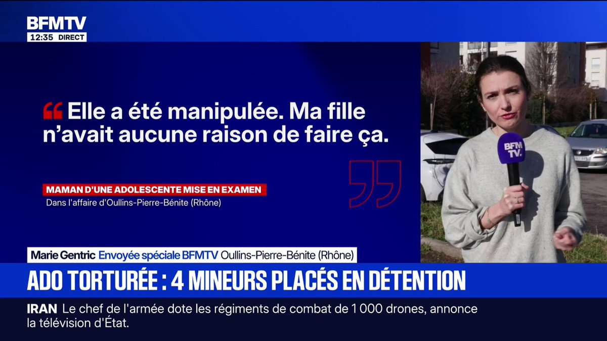🗨️"Ma fille n'avait aucune raison de faire ça (...) c'est une trahison" Le choc et la colère de la mère d'une adolescente placée en détention après avoir torturé une autre jeune fille près de Lyon