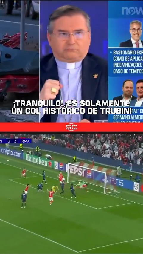 🤣🔊 ¡ESPECTACULAR MOMENTO EN LA TELEVISIÓN PORTUGUESA! El histórico gol de Anatoliy Trubin para Benfica interrumpió una entrevista a un cardenal de la Iglesia en el canal NOW y asustó a todos los presentes... ¡Subí el volumen! 📺 Toda la #UCL por #DisneyPlus Plan Premium