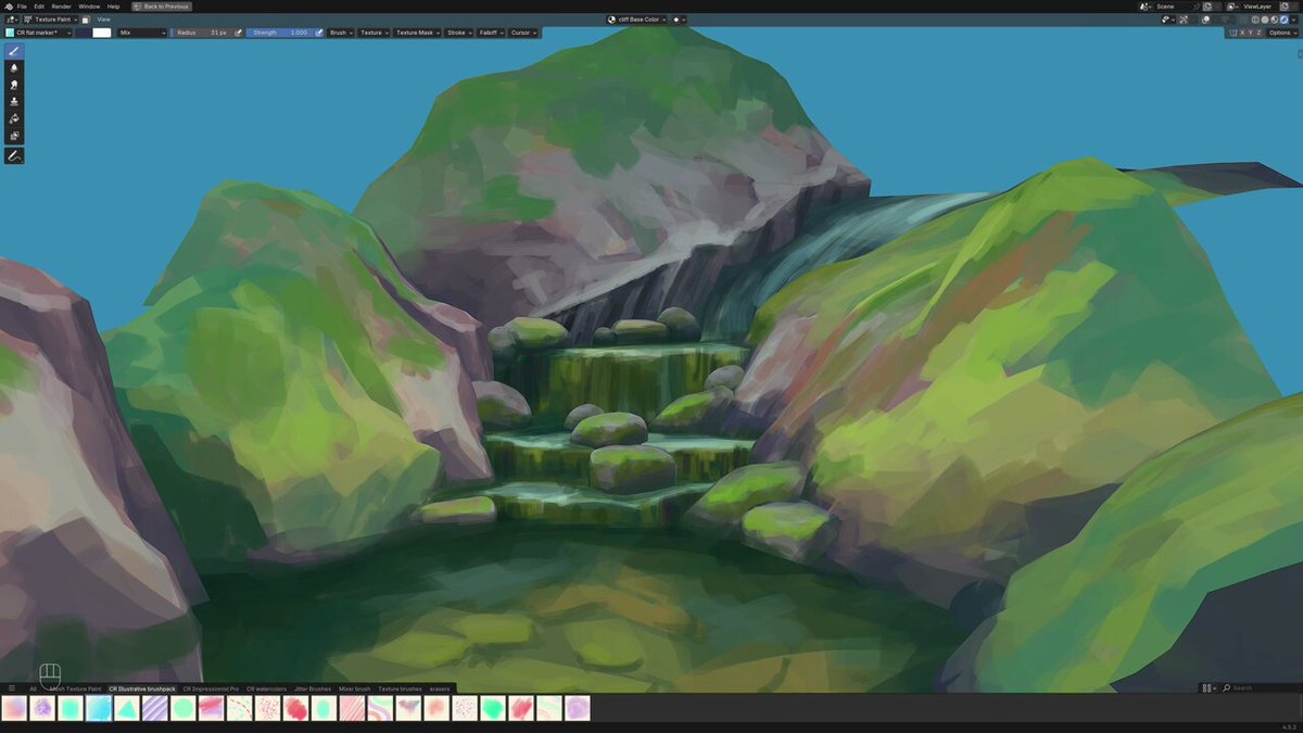 Texture painting wip. I did make so many custom brushes for blender. But most of the time it is just me and that free marker brush from CR Basic Brushpack. 🫤 #b3d