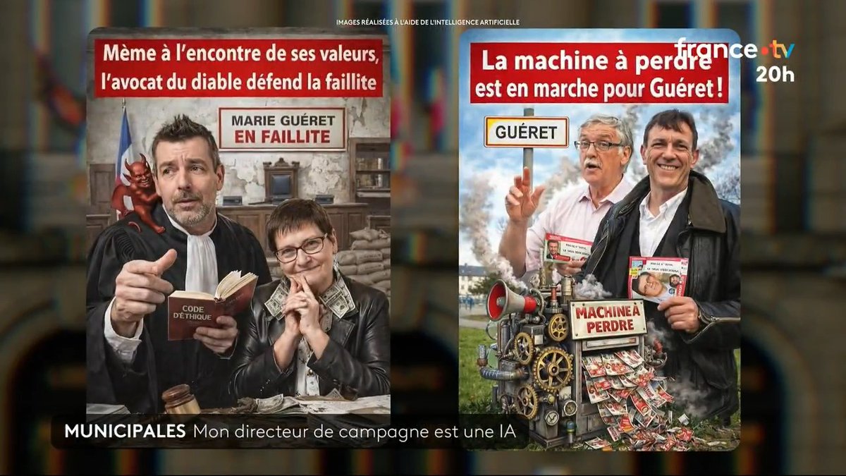 🤖🇫🇷 De plus en plus de candidats aux municipales utilisent l’IA pour créer des affiches ou rédiger des posts sur les réseaux sociaux. Mais ça tourne parfois mal pour certains d’entre eux. #JT20h
