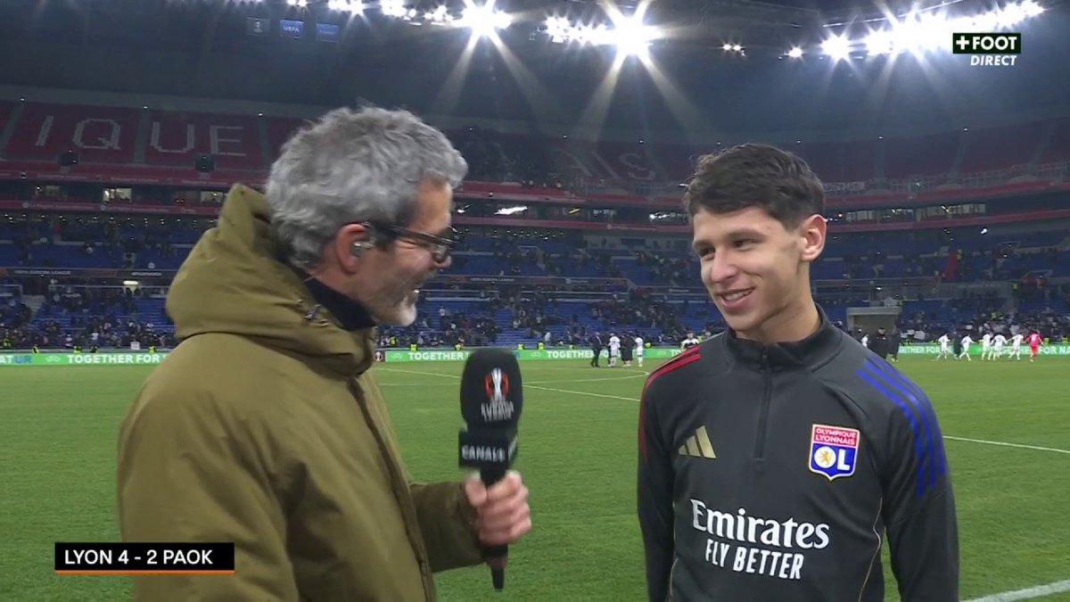 "J'avais un pari avec Corentin donc je suis content" 🗣️ La joie de Khalis Merah après son premier but sous les couleurs lyonnaises 😁 #OLPAOK | #UEL