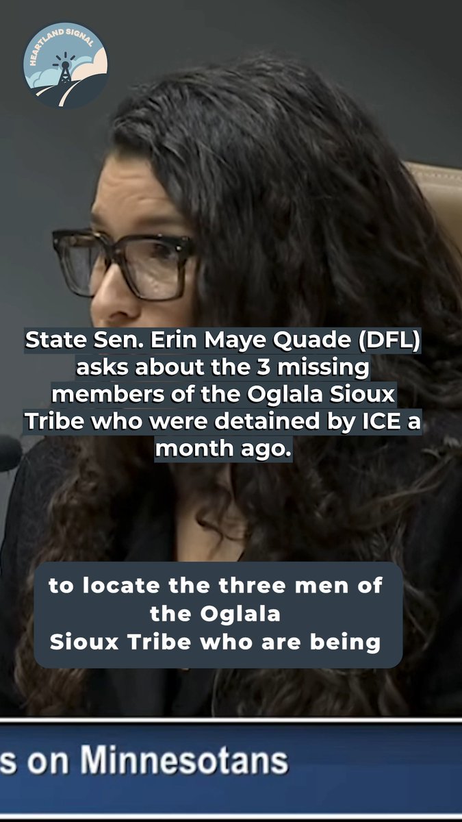 Minnesota State Sen. Erin Maye Quade (DFL-Apple Valley) on Chase Iron Eyes' testimony on ICE racially profiling Native Americans in Minnesota: "I need everybody here watching live or later to hear what Mr. Iron Eyes is saying. There are members of Native American tribes — the people who were here, who have always been here, who are still here — that are being held by this government. What authority does ICE have over Native Americans, over U.S. citizens? None. This is outrageous."