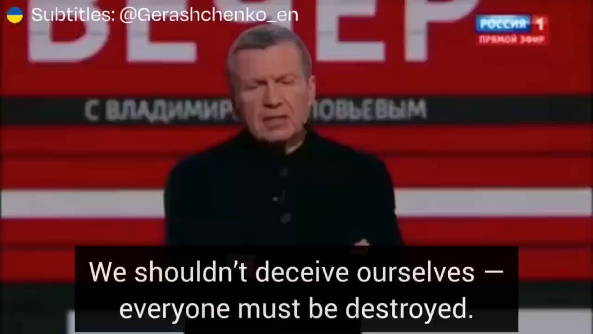 Russian propagandist Solovyev calls for the killing of Ukraine’s civilian population: "We shouldn’t deceive ourselves - everyone must be destroyed. Enough of feeling sorry for them."