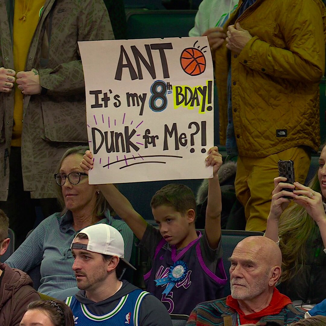 What a moment for this 8-year-old fan 🥹 Ant gives the birthday boy a special present (his game-worn jersey) after the win!