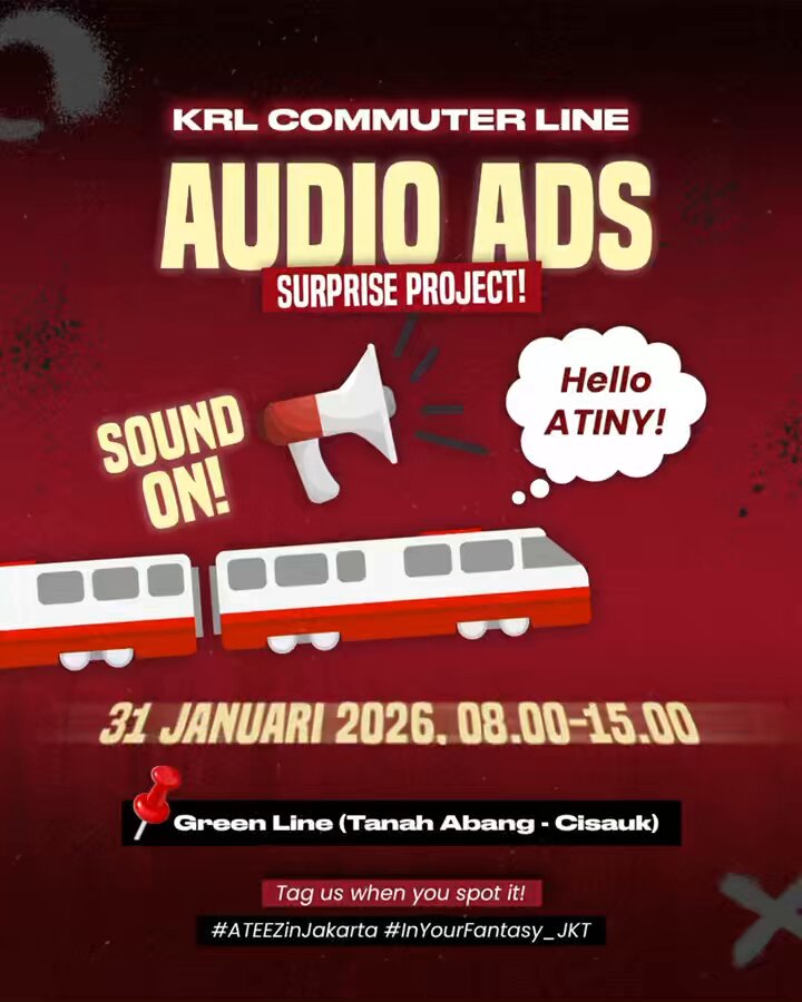 [🎉] 🚂🔊 Siapa nih ATINY yang nanti akan berangkat naik KRL Commuter Line? ATEEZ dan mimin akan menyapa kalian di rangkaian kereta Tanah Abang - Cisauk (Green Line Rangkasbitung/Parung Panjang) 👋🏻 🗓️ 31 Januari 2026 (08:00-15:00) #ATEEZInJKT #InYourFantasy_JKT #ATEEZ