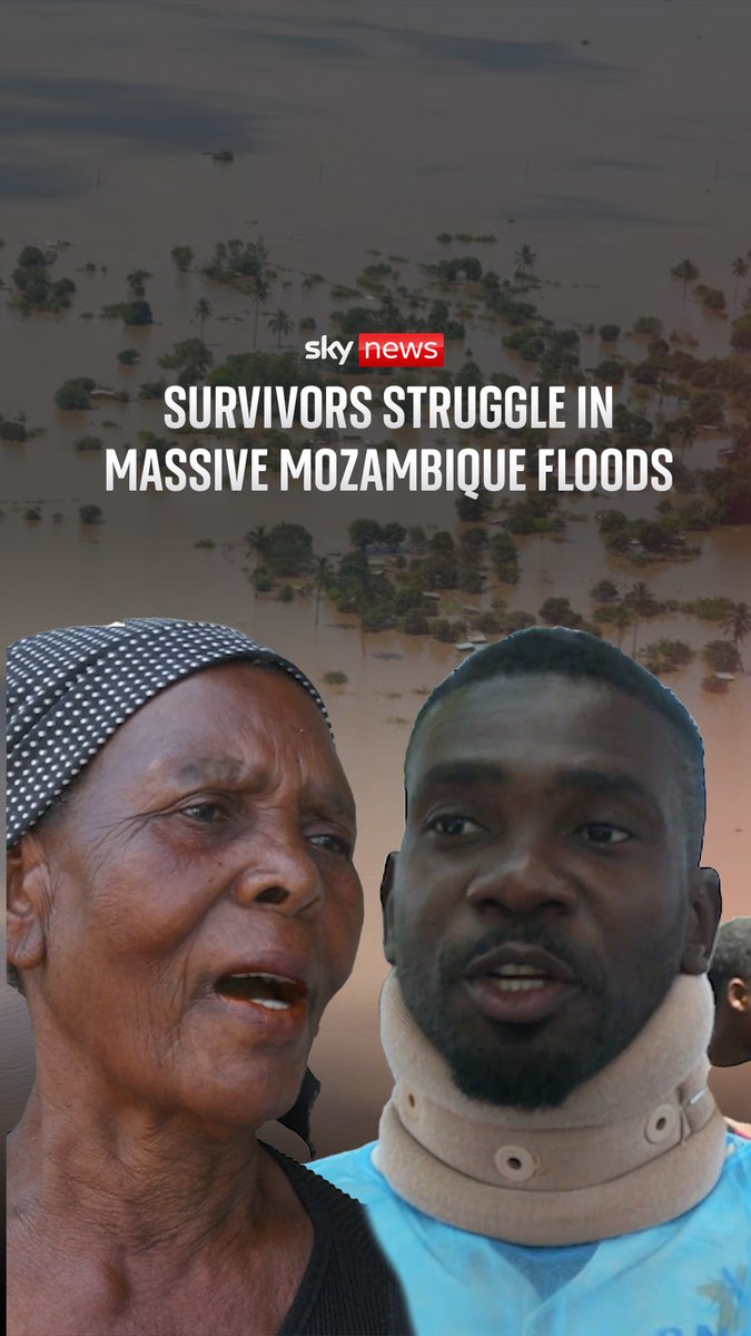 Miles and miles of Mozambique is underwater, flooded by rainfall as climate change batters the coastal country. People in villages cut off by the floods are surviving from food dropped by helicopter and diseases are spreading quickly, reports Sky's Yousra Elbagir.