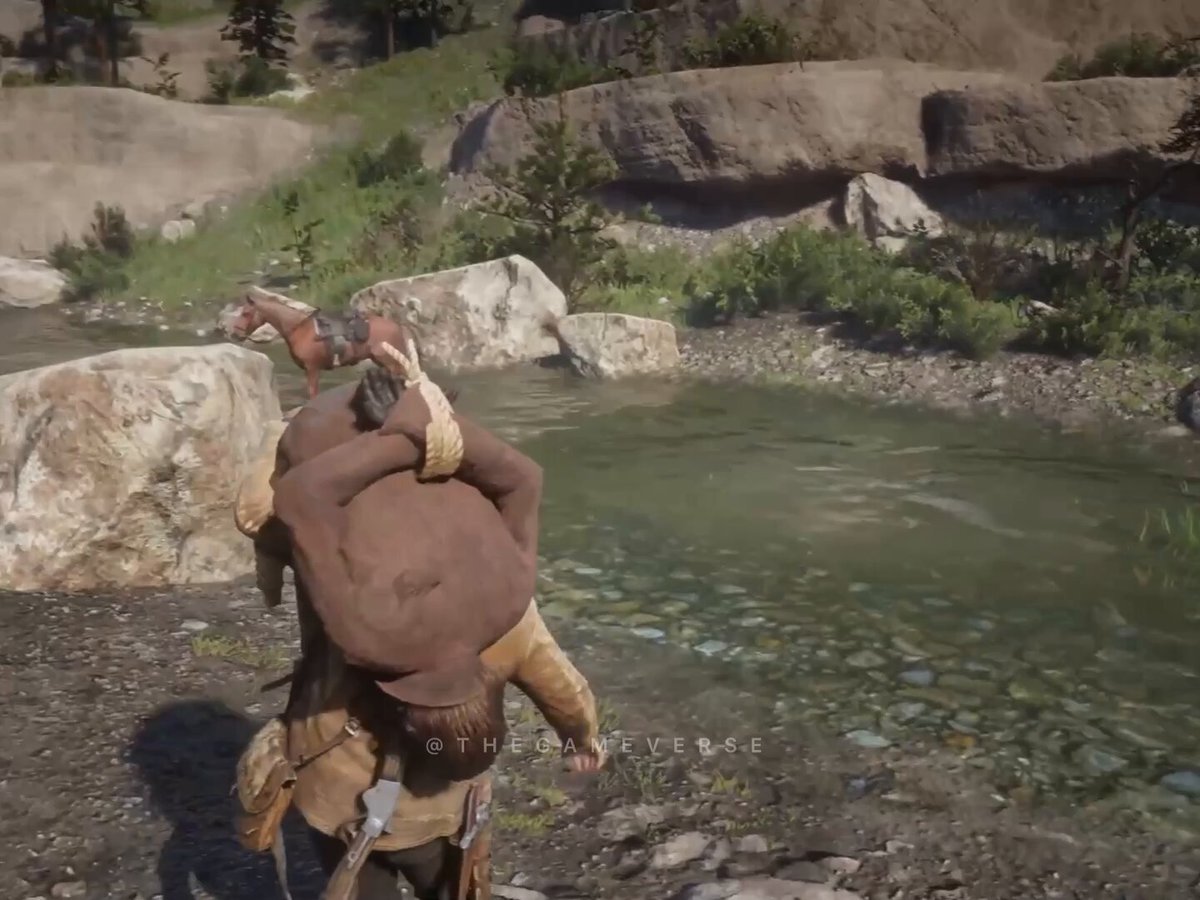 RDR2 Fun Fact #36: When you throw a hogtied NPC into water, they’ll struggle to keep their head above the surface to breathe. The attention to detail in this game is unreal 😳
