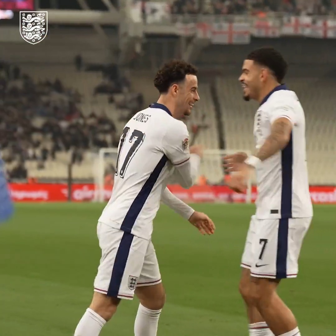 A beautiful flick to score on debut! ๐ Happy birthday to #ThreeLions midfielder Curtis Jones ๐