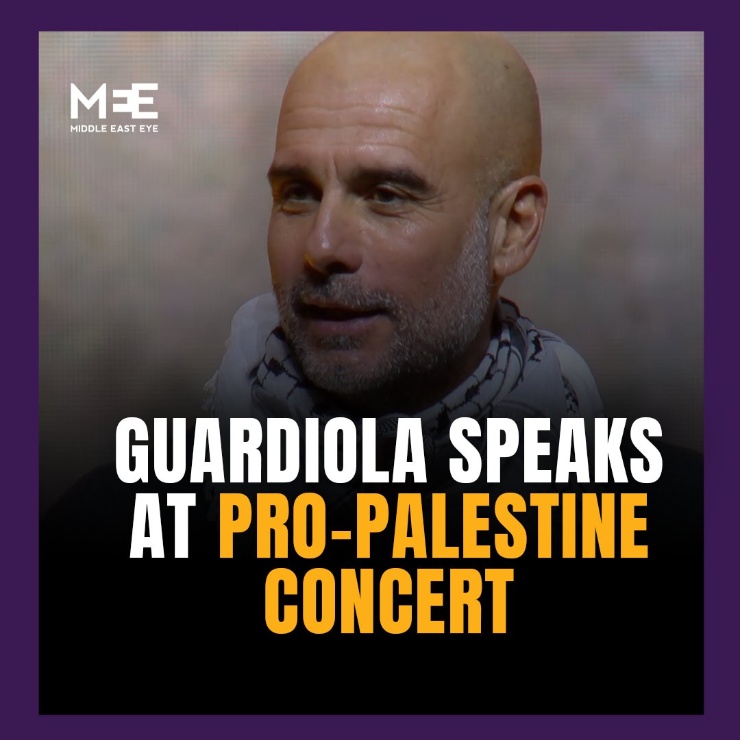 Pep Guardiola, the manager of Manchester City football club, participated and spoke at a fundraiser concert for Palestine in Barcelona, Spain, donning a Palestinian keffiyeh in front of a vast public.