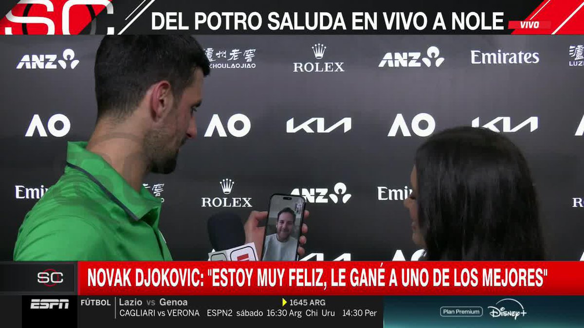 ¡DELPO FELICITÓ A DJOKOVIC EN VIVO! ♥️🤯 📺 Mirá el #AO26 en el Plan Premium de Disney Plus.