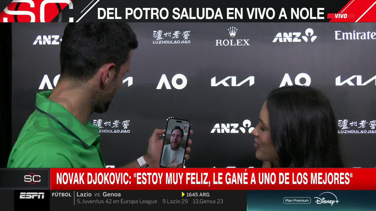 "HE VISTO TU MENSAJE EN TWITTER DE HOY... CARLOS Y NOVAK, ERES UN MAGO". ¡Momentazo entre Novak Djokovic y Delpo EN VIVO en #SportsCenter!