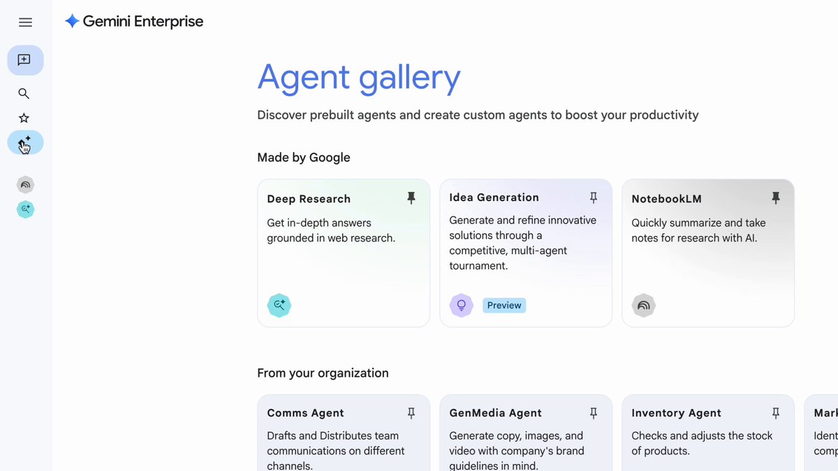 #GeminiEnterprise brings all your custom and pre-built agents together in one collaborative workspace. The Agent Gallery allows teams to find and share powerful AI tools → Another benefit: Reduce duplicate work by finding and reusing existing solutions!