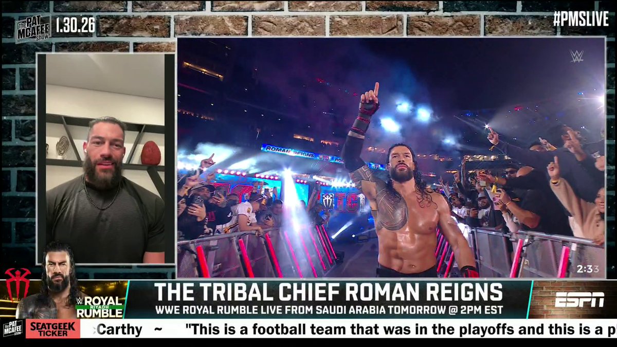 "I didn't come all the way out here for nothing." Roman Reigns is ready for the Royal Rumble 😤 Stream the 2026 Royal Rumble Saturday, January 31 at 2 PM ET on the ESPN App. (via Pat McAfee)