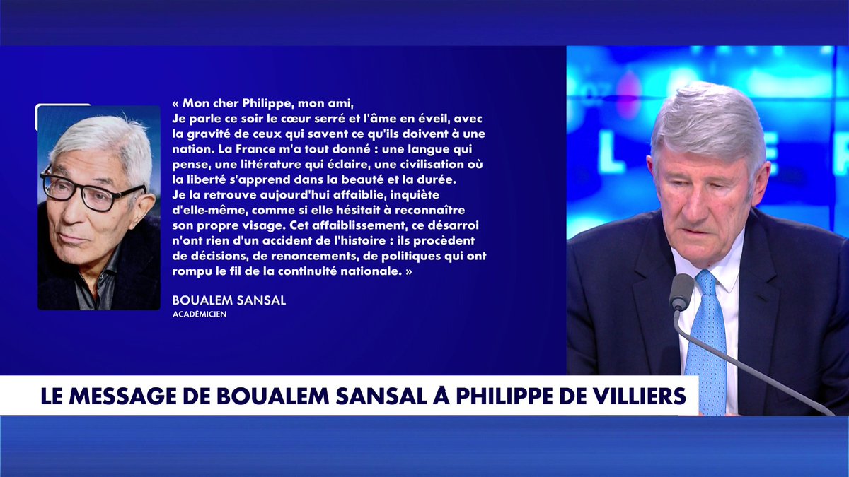 «Mon cher Philippe, mon ami» : le message de Boualem Sansal à son ami Philippe de Villiers, dans #FADV